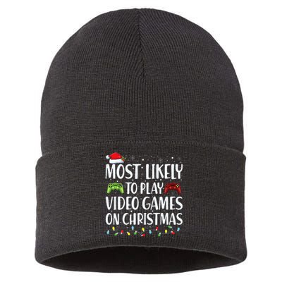 Most Likely To Play Video Game On Xmas Santa  Sustainable Knit Beanie