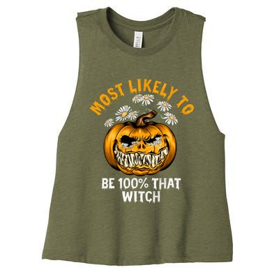 Most Likely To Halloween Spooky Scary 100 Percent That Witch Gift Women's Racerback Cropped Tank