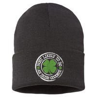 Most Likely To Do An Irish Goodbye Funny St Patricks Day Sustainable Knit Beanie