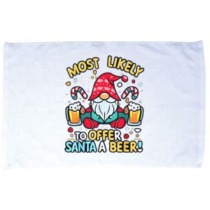 Most Likely To Offer Santa A Beer Christmas Gnome Xmas  Microfiber Hand Towel