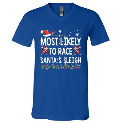 Most Likely To Race SantaS Sleigh Christmas Santa Pajamas Meaningful Gift V-Neck T-Shirt