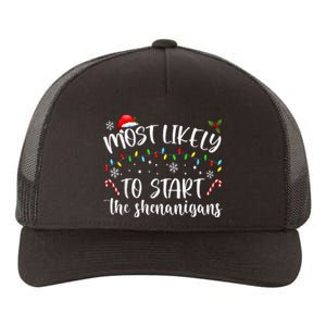 Most Likely To Start The Shenanigans Christmas Family Yupoong Adult 5-Panel Trucker Hat