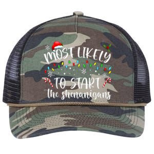 Most Likely To Start The Shenanigans Christmas Family Retro Rope Trucker Hat Cap