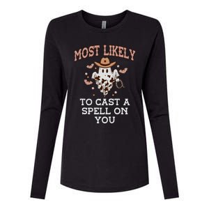 Most Likely To To Cast A Spell On You Ghoul Cowboy Western Womens Cotton Relaxed Long Sleeve T-Shirt