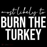 Most Likely To Burn The Turkey Funny Thanksgiving Sustainable Bucket Hat