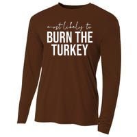 Most Likely To Burn The Turkey Funny Thanksgiving Cooling Performance Long Sleeve Crew