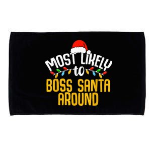 Most Likely To Boss Santa Around Funny Family Christmas Microfiber Hand Towel