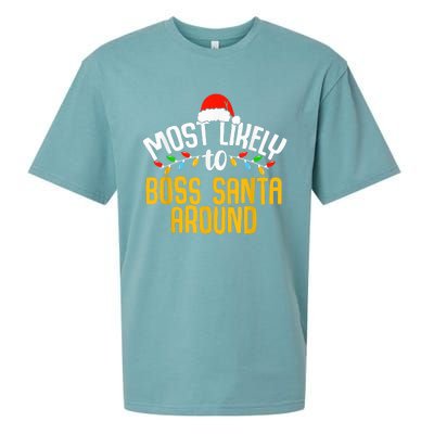 Most Likely To Boss Santa Around Funny Family Christmas Sueded Cloud Jersey T-Shirt