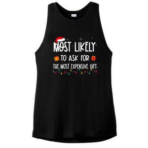 Most Likely To Ask For The Most Expensive Gifts Christmas Ladies PosiCharge Tri-Blend Wicking Tank