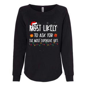 Most Likely To Ask For The Most Expensive Gifts Christmas Womens California Wash Sweatshirt