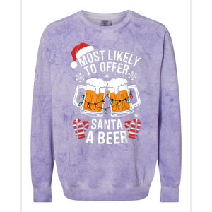 Most Likely To Offer Santa A Beer Christmas Drinking Colorblast Crewneck Sweatshirt