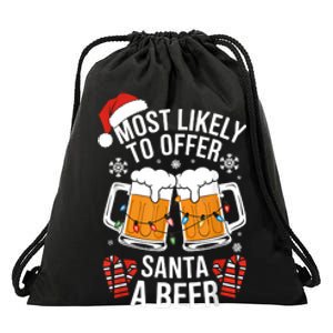 Most Likely To Offer Santa A Beer Christmas Drinking Drawstring Bag