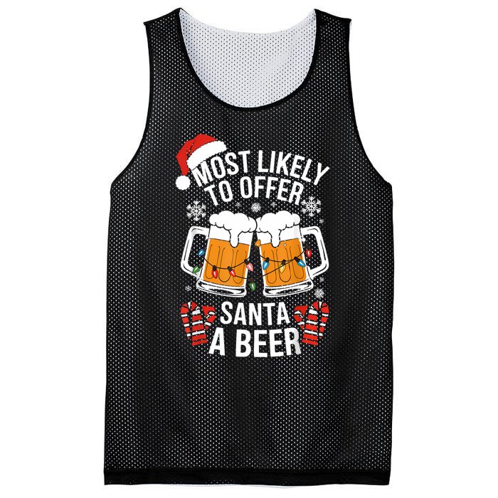 Most Likely To Offer Santa A Beer Christmas Drinking Mesh Reversible Basketball Jersey Tank