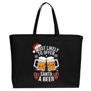 Most Likely To Offer Santa A Beer Christmas Drinking Cotton Canvas Jumbo Tote