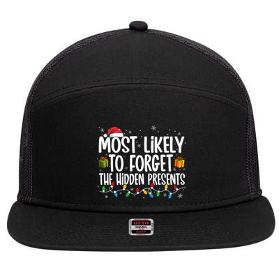 Most Likely To Forget The Hidden Presents Family Christmas 7 Panel Mesh Trucker Snapback Hat