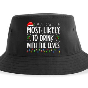 Most Likely To Drink With The Elves Elf Drinking Christmas Sustainable Bucket Hat