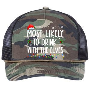 Most Likely To Drink With The Elves Elf Drinking Christmas Retro Rope Trucker Hat Cap