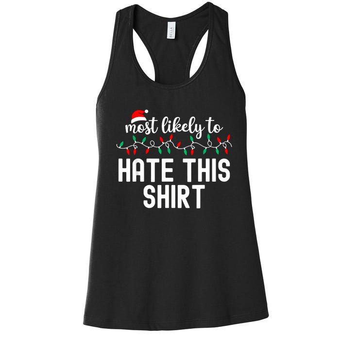 Most Likely To Christmas Matching Family Pajamas Funny Women's Racerback Tank