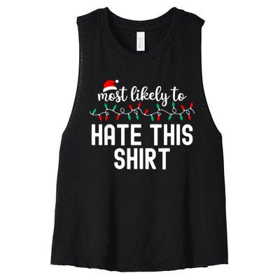 Most Likely To Christmas Matching Family Pajamas Funny Women's Racerback Cropped Tank