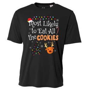 Most Likely To Eat All The Cookies Funny Christmas Cooling Performance Crew T-Shirt