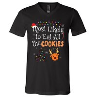 Most Likely To Eat All The Cookies Funny Christmas V-Neck T-Shirt