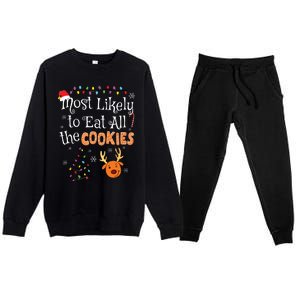 Most Likely To Eat All The Cookies Funny Christmas Premium Crewneck Sweatsuit Set