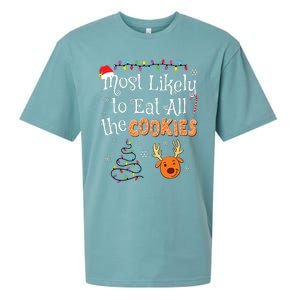 Most Likely To Eat All The Cookies Funny Christmas Sueded Cloud Jersey T-Shirt