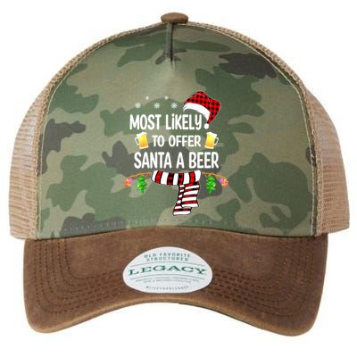 Most Likely To Offer Santa A Beer Funny Family Christmas Legacy Tie Dye Trucker Hat