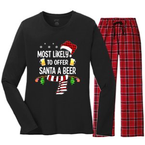 Most Likely To Offer Santa A Beer Funny Family Christmas Women's Long Sleeve Flannel Pajama Set 