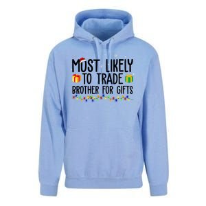 Most Likely To Trade Brother For Gifts Funny Christmas Unisex Surf Hoodie