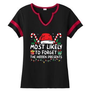 Most Likely To Forget The Hidden Presents Family Christmas Ladies Halftime Notch Neck Tee