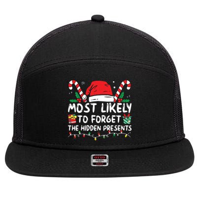 Most Likely To Forget The Hidden Presents Family Christmas 7 Panel Mesh Trucker Snapback Hat