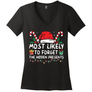 Most Likely To Forget The Hidden Presents Family Christmas Women's V-Neck T-Shirt