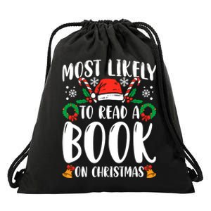 Most Likely To Read A Book On Christmas Matching Family Premium Drawstring Bag