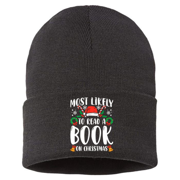 Most Likely To Read A Book On Christmas Matching Family Premium Sustainable Knit Beanie