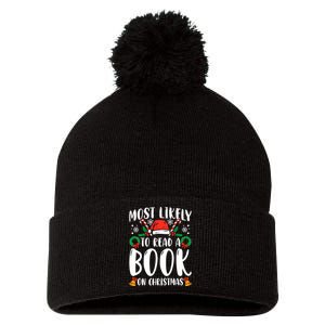 Most Likely To Read A Book On Christmas Matching Family Premium Pom Pom 12in Knit Beanie