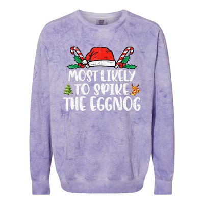 Most Likely To Spike The Eggnog Family Christmas Matching  Colorblast Crewneck Sweatshirt