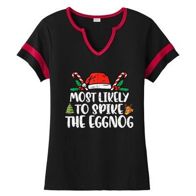 Most Likely To Spike The Eggnog Family Christmas Matching  Ladies Halftime Notch Neck Tee