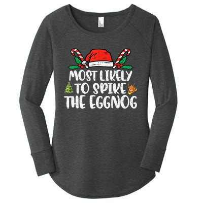 Most Likely To Spike The Eggnog Family Christmas Matching  Women's Perfect Tri Tunic Long Sleeve Shirt