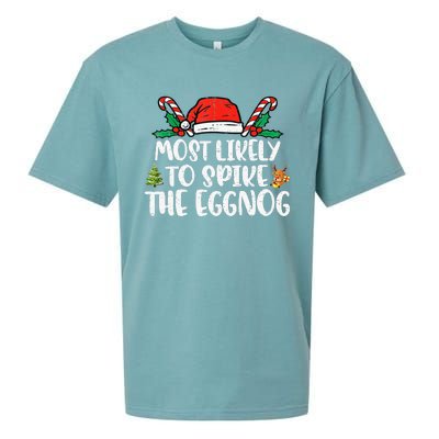 Most Likely To Spike The Eggnog Family Christmas Matching  Sueded Cloud Jersey T-Shirt