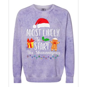 Most Likely To Start The Shenanigans Funny Family Christmas Colorblast Crewneck Sweatshirt