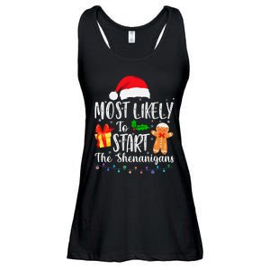 Most Likely To Start The Shenanigans Funny Family Christmas Ladies Essential Flowy Tank