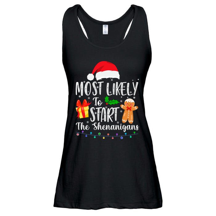 Most Likely To Start The Shenanigans Funny Family Christmas Ladies Essential Flowy Tank