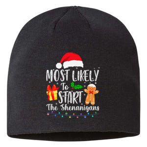 Most Likely To Start The Shenanigans Funny Family Christmas Sustainable Beanie