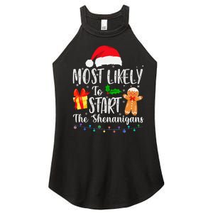 Most Likely To Start The Shenanigans Funny Family Christmas Women's Perfect Tri Rocker Tank