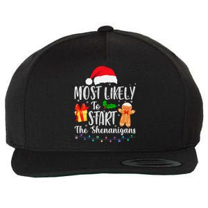 Most Likely To Start The Shenanigans Funny Family Christmas Wool Snapback Cap