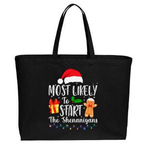 Most Likely To Start The Shenanigans Funny Family Christmas Cotton Canvas Jumbo Tote