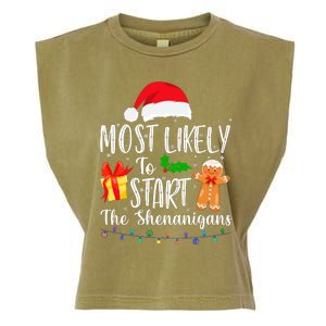 Most Likely To Start The Shenanigans Funny Family Christmas Garment-Dyed Women's Muscle Tee