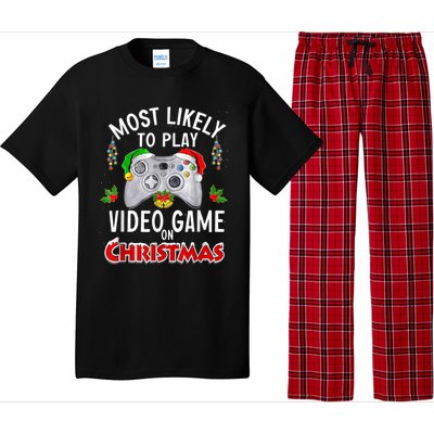 Most Likely To Play Video Games On Christmas Lights Funny Gift Pajama Set