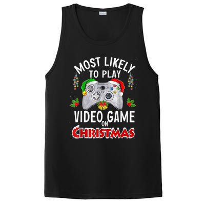 Most Likely To Play Video Games On Christmas Lights Funny Gift PosiCharge Competitor Tank